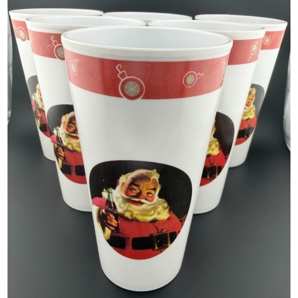 Vintage Gibson Coca-Cola Christmas Santa 6.25 Inch Melamine Cups, Set of 6